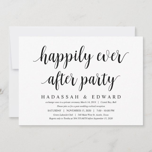Invitación Moderno Rústico Lindo Guión Negro, Boda Huida (Anverso)