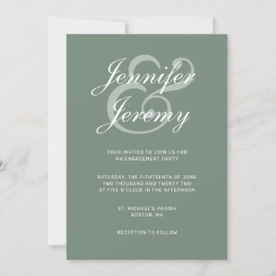 Invitación Moderno Sage Green Elegant White Script Engagement
