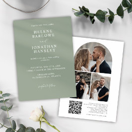 Invitación Moderno Sage Green Photo QR Code Elegant Wedding