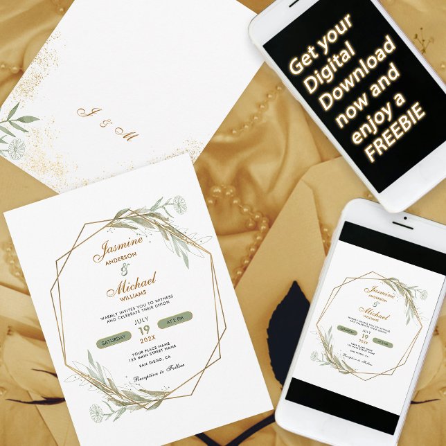 Invitación Moderno Sage Sage Green Daisy Floral Elegante Oro (Subido por el creador)