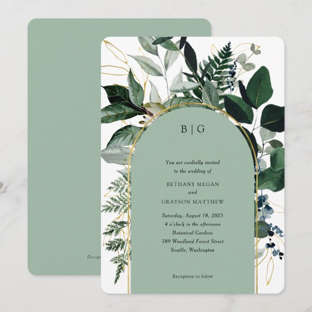 Invitación Moderno Sage verde elegante jardín de arco Invitac (Anverso / Reverso)