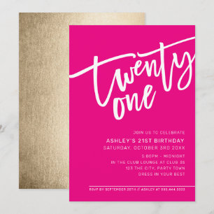 Invitación MODERNO SCRIPT 21ª fiesta de cumpleaños tipo blanc
