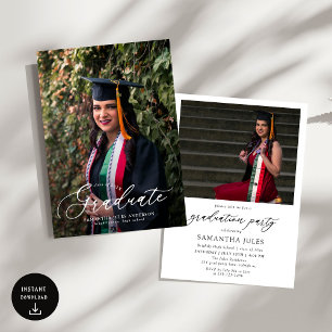Invitación Moderno Script 2 Fotos Partido de Graduación