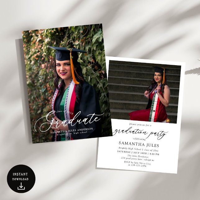 Invitación Moderno Script 2 Fotos Partido de Graduación (Subido por el creador)