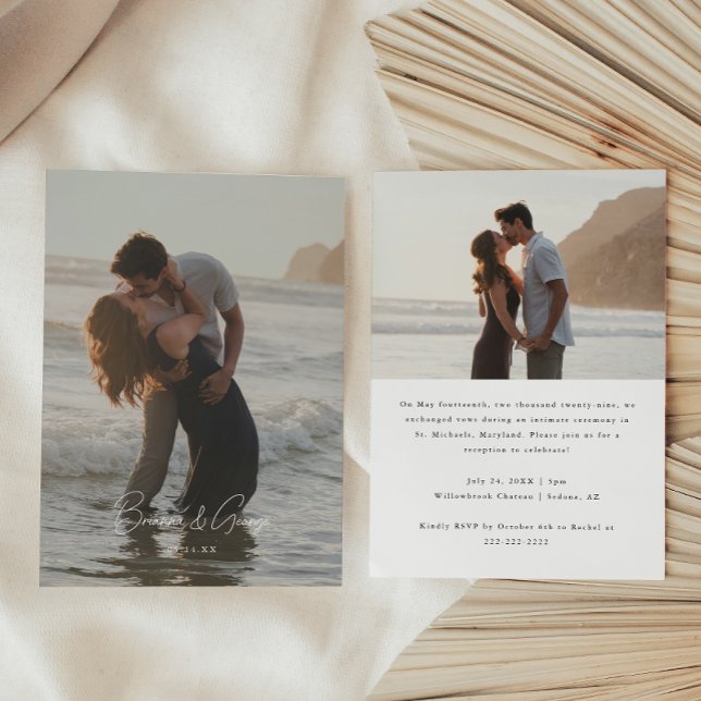Invitación Moderno Script 2-Photo Elopement Wedding Reception (Subido por el creador)