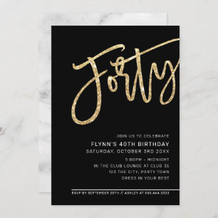 Invitación MODERNO SCRIPT 40 cumpleaños fiesta blanco negro d