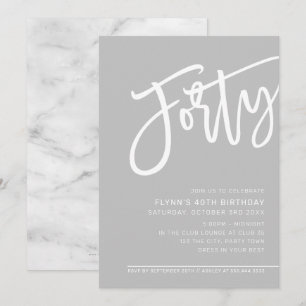 Invitación MODERNO SCRIPT 40 cumpleaños fiesta blanco pálido