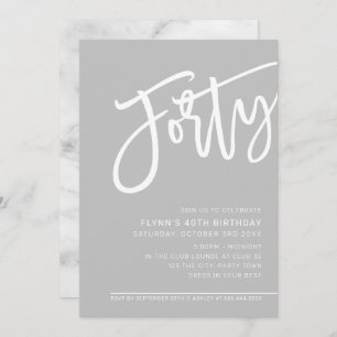 Invitación MODERNO SCRIPT 40 cumpleaños fiesta gris claro bla