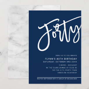 Invitación MODERNO SCRIPT 40 cumpleaños fiesta marina azul bl