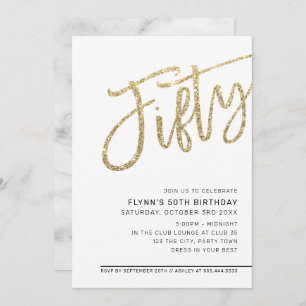 Invitación MODERNO SCRIPT 50 cumpleaños cincuenta purpurina d