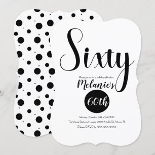 Invitación Moderno Script 60th Negrita Puntos Negros y Blanco