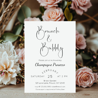 Invitación Moderno Script Bridal Shower Brunch & Bubbly