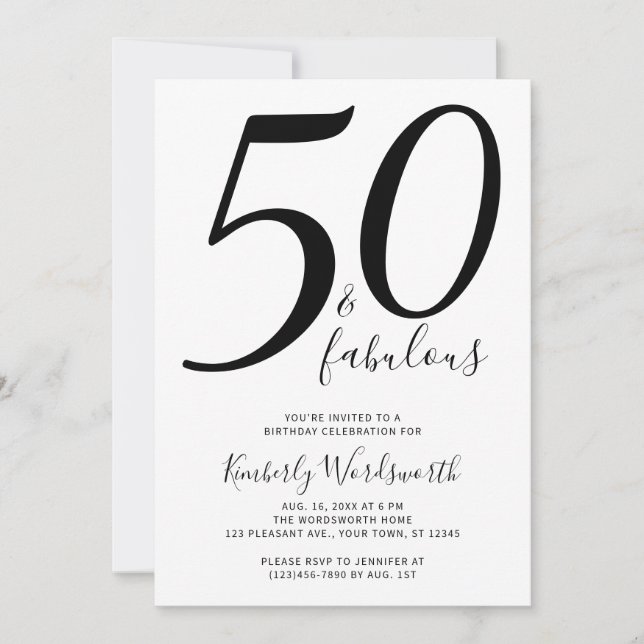 Invitación Moderno Script Elegante 50 Cumpleaños Quincuagésim (Anverso)
