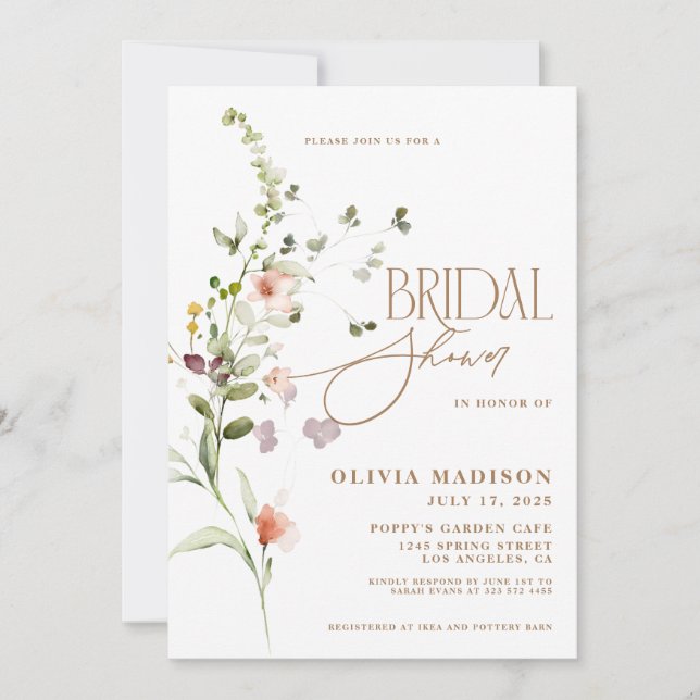 Invitación Moderno Script Flor Jardín Ducha Bridal (Anverso)
