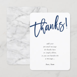 Invitación MODERNO SCRIPT gracias nota tinta azul marino