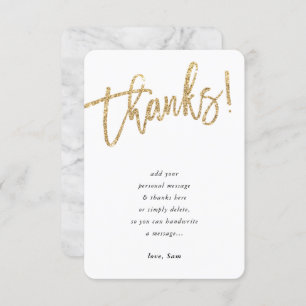 Invitación MODERNO SCRIPT gracias nota tipo purpurina oro
