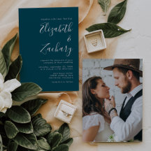 Moderno Script Minimalista Foto Boda Azul Turquesa