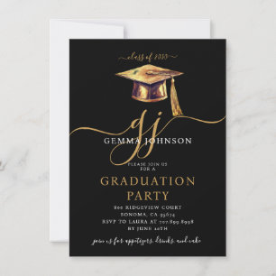Invitación Moderno Script Partido de Graduación Mínima Gold B