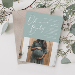 Invitación Moderno Script Sage Green Photo Baby Shower