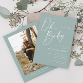 Invitación Moderno Script Sage Green Photo Baby Shower