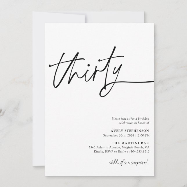 Invitación Moderno Script Treinta Aniversario (Anverso)