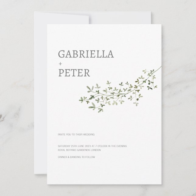 Invitación Moderno, Sencillo Boda De Rama De Hojas Minimalist (Anverso)
