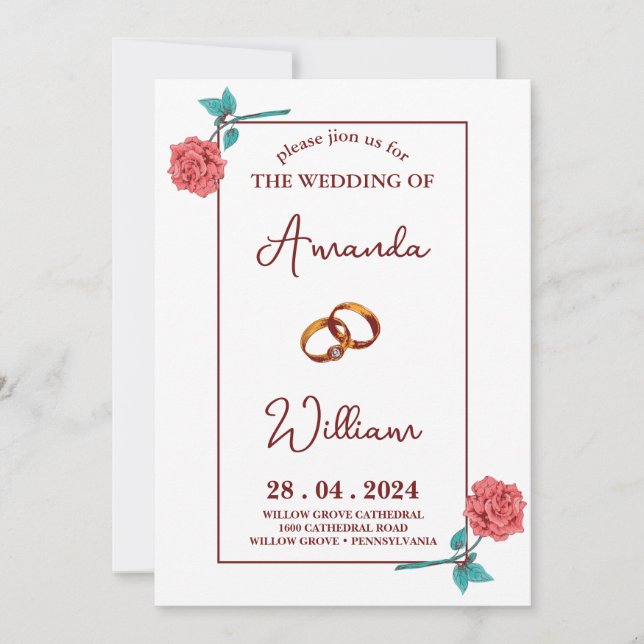 Invitación moderno sencillo romántico Elegante anillos Boda (Anverso)