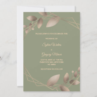 Invitación Moderno Sencillo sabio botánico elegante oro verde