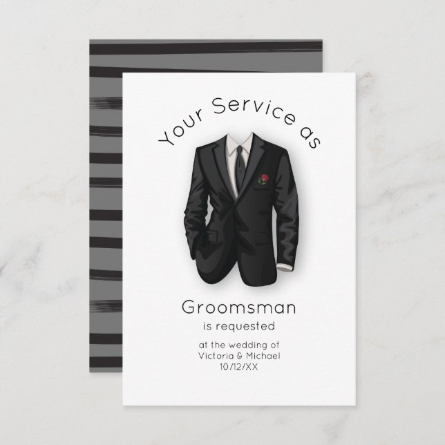 Invitación Moderno serás mi Groomsman Suit & Tie (Anverso / Reverso)