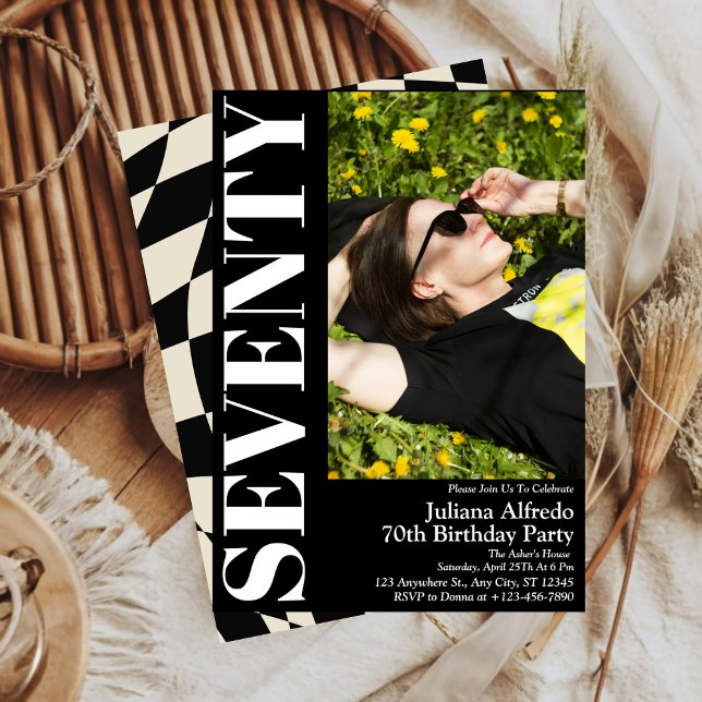 Invitación Moderno Setenta Black Photo 70th Cumpleaños Party (Subido por el creador)