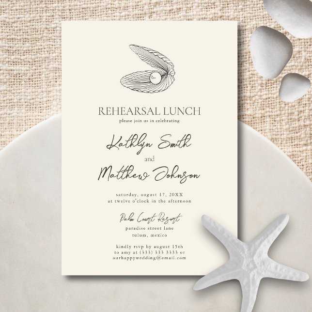 Invitación Moderno Shell Beach Ocean Boda de ensayo almuerzo (Subido por el creador)
