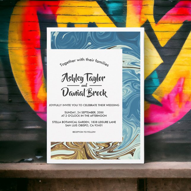 Invitación Moderno, simple, azul abstracto, Art Typography Bo (Subido por el creador)