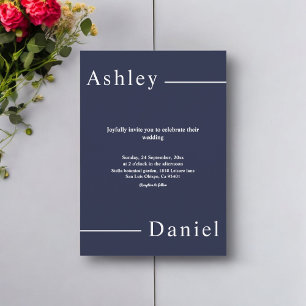 Invitación Moderno Simple Azul Marino Blanco Delicado Boda