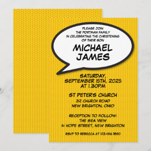 Invitación Moderno Simple Bautizo Divertido Cómic