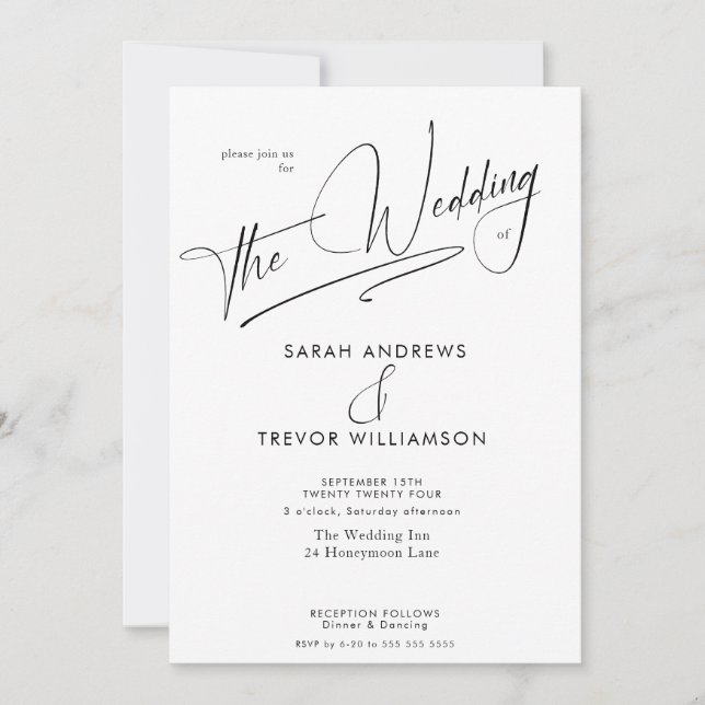 Invitación Moderno Simple Blanco y Negro (Anverso)