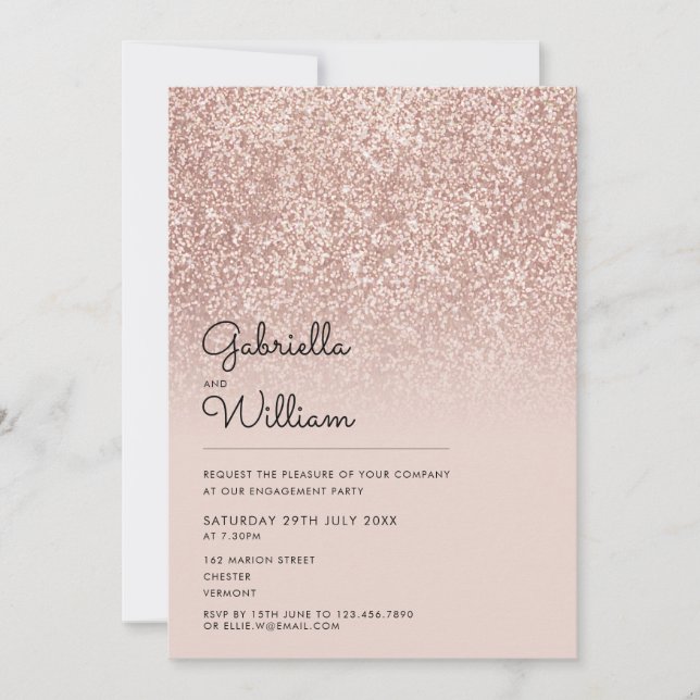 Invitación Moderno Simple Fiesta de Compromiso con Brillo de  (Anverso)