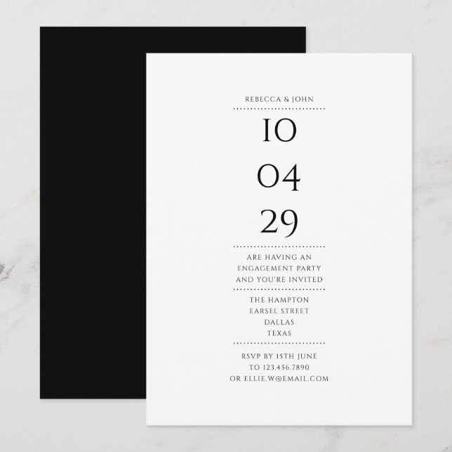 Invitación Moderno Simple Fiesta de Compromiso Negro y Blanco (Anverso / Reverso)