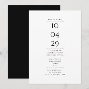 Invitación Moderno Simple Fiesta de Compromiso Negro y Blanco