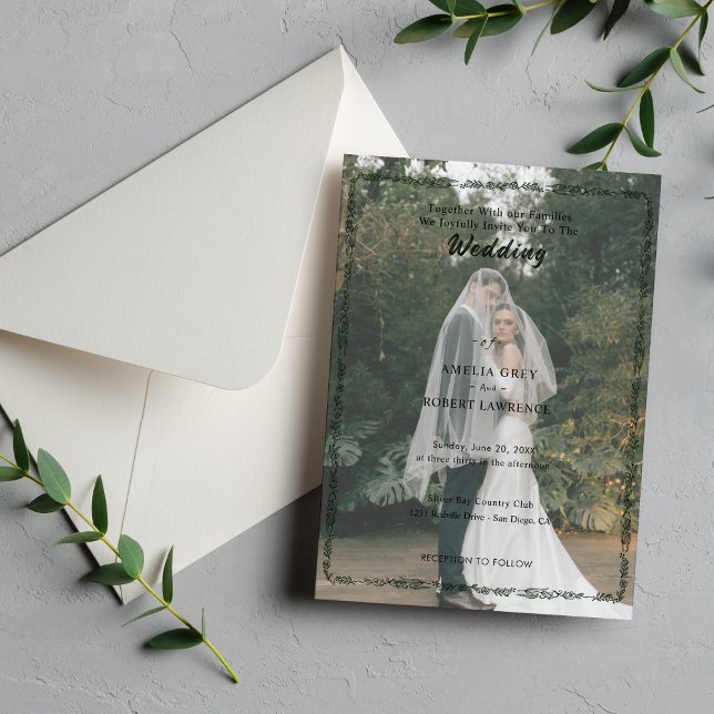 Invitación Moderno Simple | Foto de Boda Editable   (Floral wedding minimalist invitation)