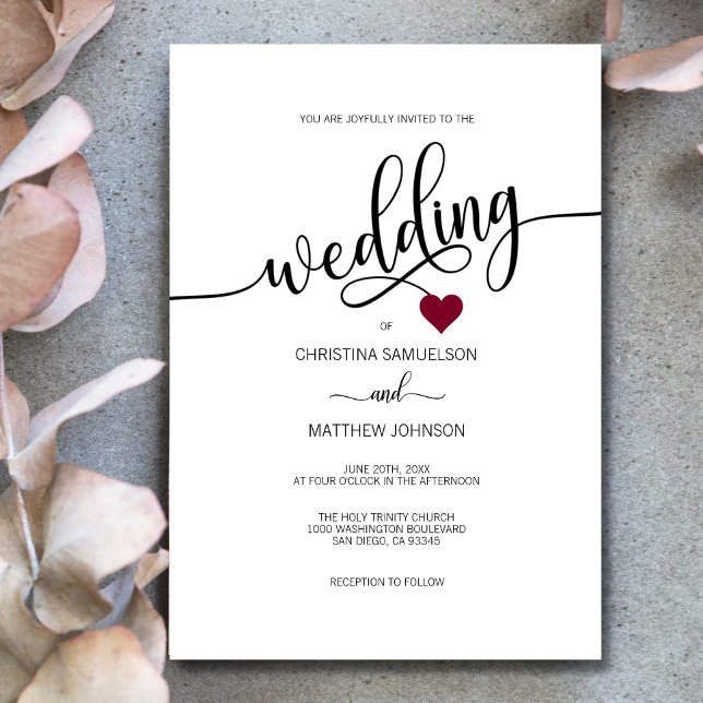 Invitación Moderno, simple negro, blanco, Boda del corazón de (Subido por el creador)