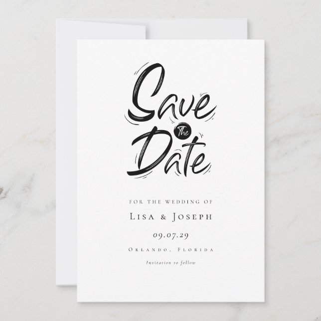 Invitación Moderno Simple Negro y Blanco Guardar la Fecha (Anverso)