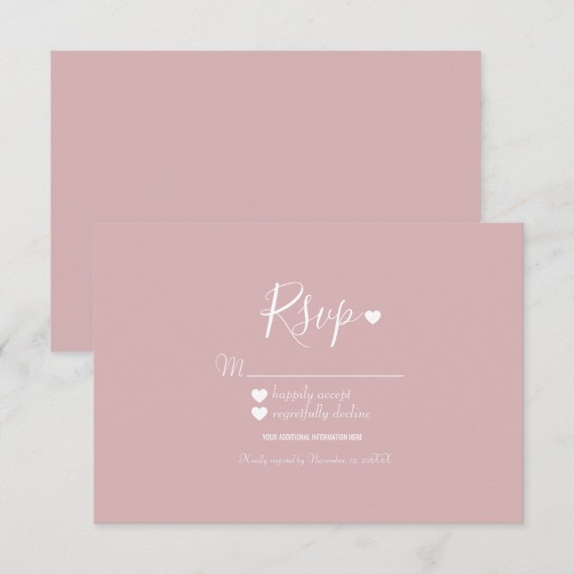 Invitación Moderno Simple Rosa y Corazones RSVP (Anverso / Reverso)
