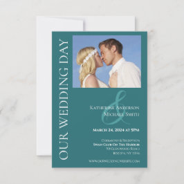 Invitación Moderno Simple Verde Esmeralda Foto Boda-