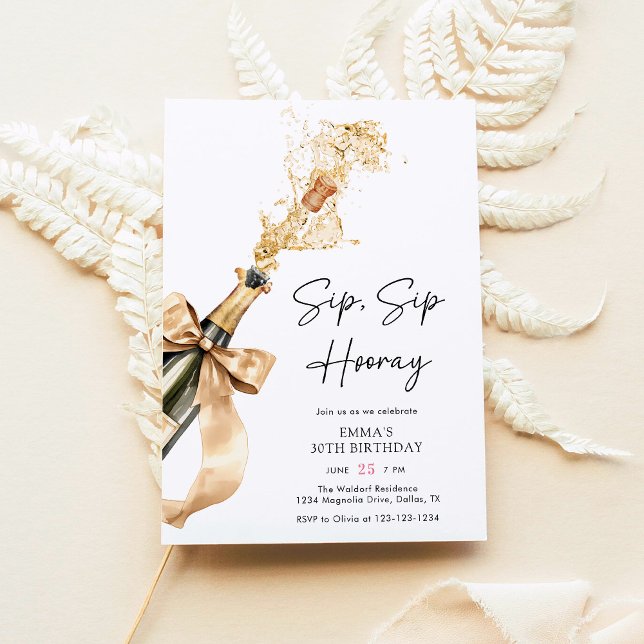 Invitación Moderno Sip Sip Sip Hooray 30 cumpleaños (Subido por el creador)