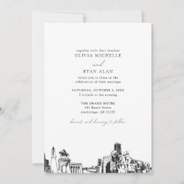Invitación Moderno Skyline Black & White Houston Boda