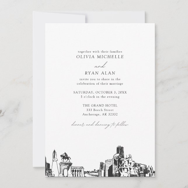 Invitación Moderno Skyline Black & White Houston Boda (Anverso)