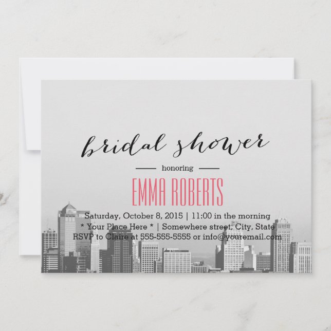 Invitación Moderno Skyline City Destination Bridal Shower (Anverso)