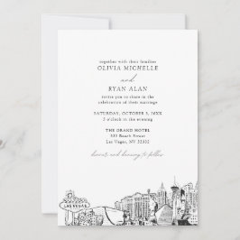 Invitación Moderno Skyline Las Vegas Boda blanco y negro