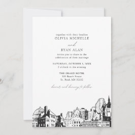 Invitación Moderno Skyline St. Paul Boda blanco y negro