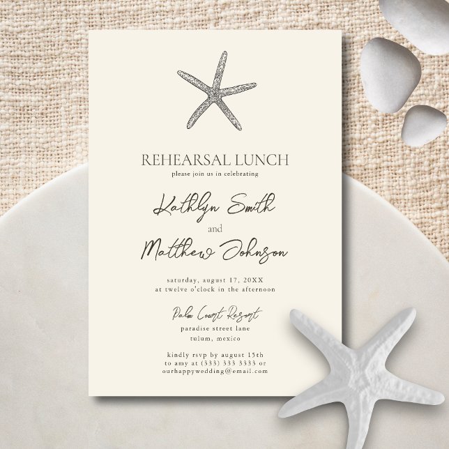 Invitación Moderno Starfish Beach Ensayo de boda almuerzo (Subido por el creador)